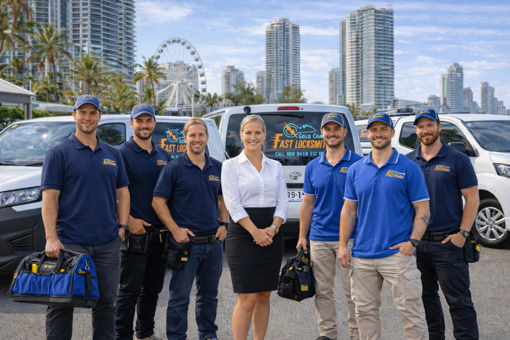 Gold Coast Fast Locksmith full team with branded vans — Helensvale - 24/7 Mobile  Gold Coast