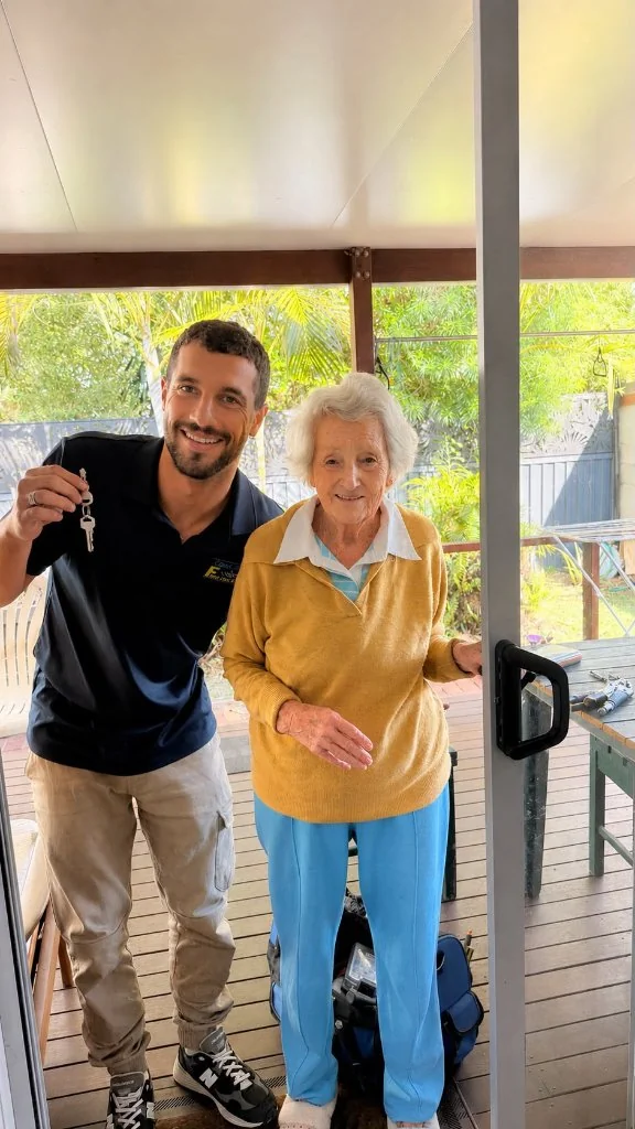 GC Fast Locksmith technician with a happy pensioner customer on the Gold Coast